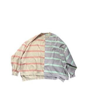 Free People Split Stripe Oversized Pullover Sweater Pastel Multicolor M Slouchy